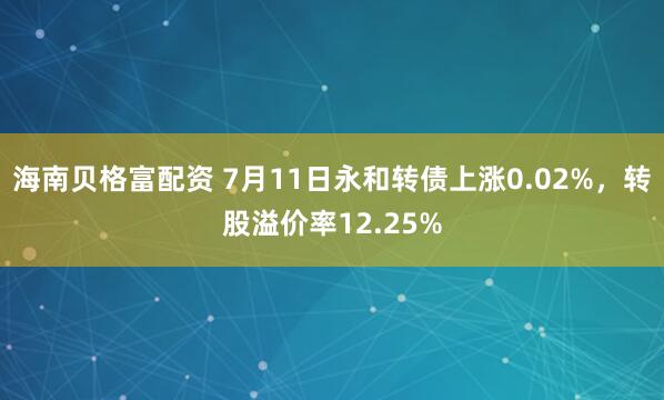 海南贝格富配资 7月11日永和转债上涨0.02%，转股溢价率12.25%